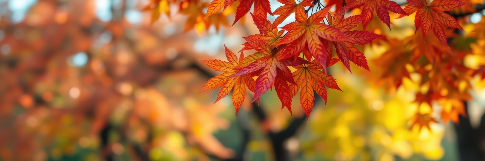 Vibrant autumn leaves showcase shades of orange and yellow in a tranquil park during fall afternoon